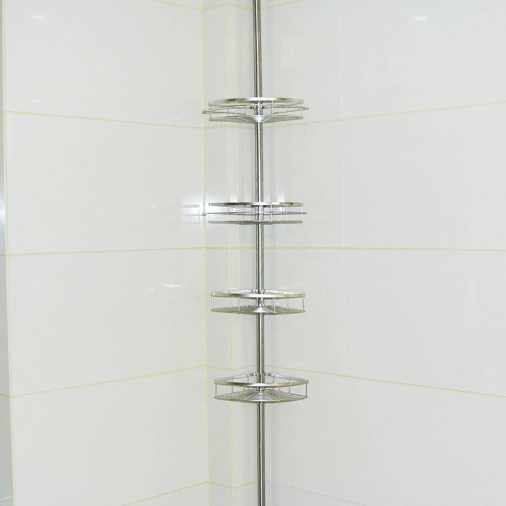 Ksiazkastore Telescopic Stainless Steel Corner Shower Shelf - 4 Tier, Adjustable 110-280cm for Bathroom & Kitchen