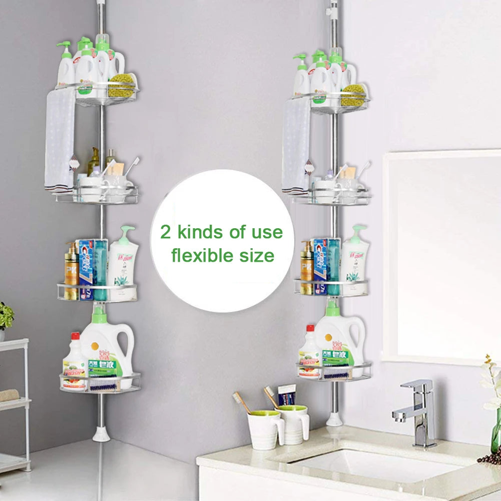 Ksiazkastore Telescopic Stainless Steel Corner Shower Shelf - 4 Tier, Adjustable 110-280cm for Bathroom & Kitchen