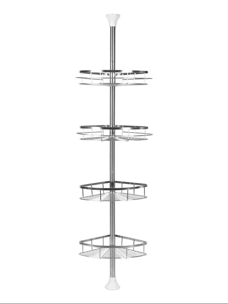 Ksiazkastore Telescopic Stainless Steel Corner Shower Shelf - 4 Tier, Adjustable 110-280cm for Bathroom & Kitchen