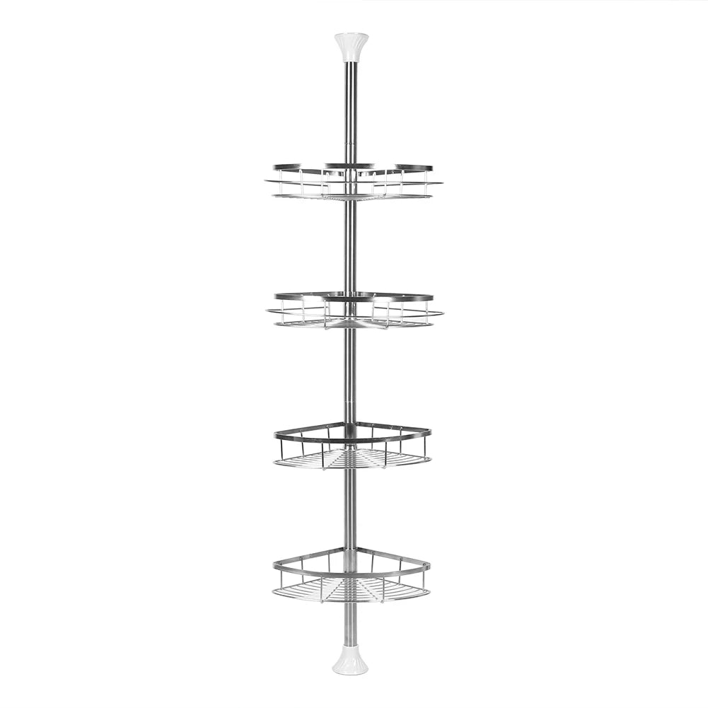 Ksiazkastore Telescopic Stainless Steel Corner Shower Shelf - 4 Tier, Adjustable 110-280cm for Bathroom & Kitchen