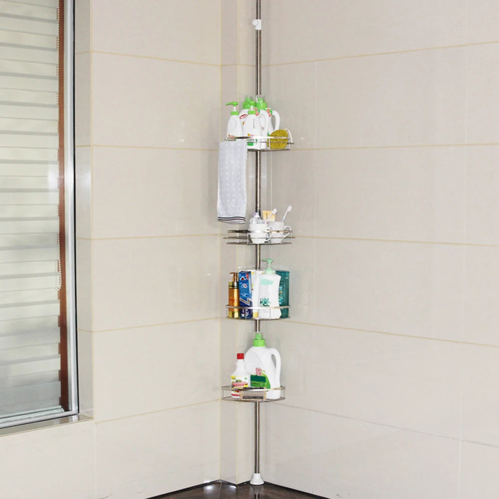 Ksiazkastore Telescopic Stainless Steel Corner Shower Shelf - 4 Tier, Adjustable 110-280cm for Bathroom & Kitchen