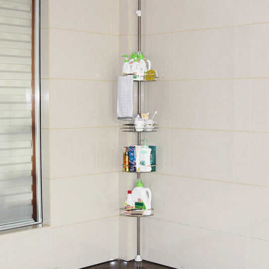 Ksiazkastore Telescopic Stainless Steel Corner Shower Shelf - 4 Tier, Adjustable 110-280cm for Bathroom & Kitchen